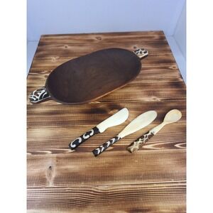 Gorgeous Handmade African Bowl Utensils Bone / Wood 1 Spoons 1 Spreader 1 Knife